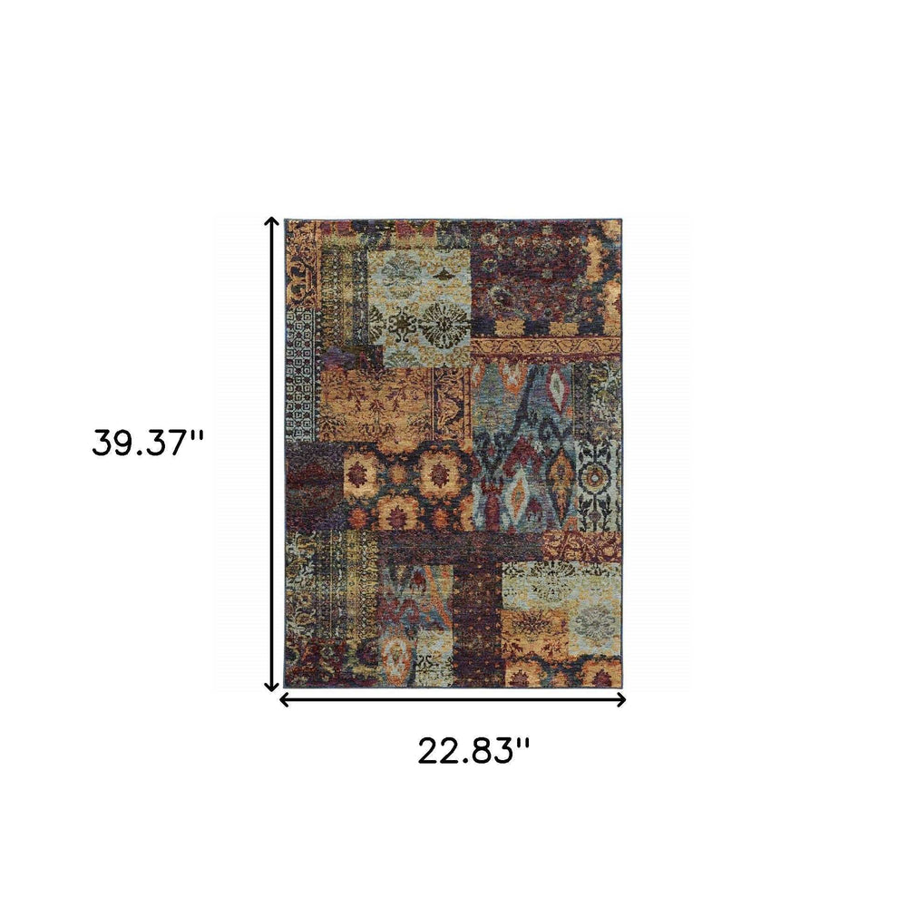 2' X 3' Blue and Gold Abstract Power Loom Area Rug - Homeroots - Flyclothing LLC