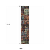 12' Runner Blue and Red Abstract Power Loom Runner Rug - Homeroots - Flyclothing LLC