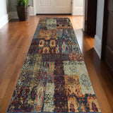 12' Runner Blue and Red Abstract Power Loom Runner Rug - Homeroots - Flyclothing LLC