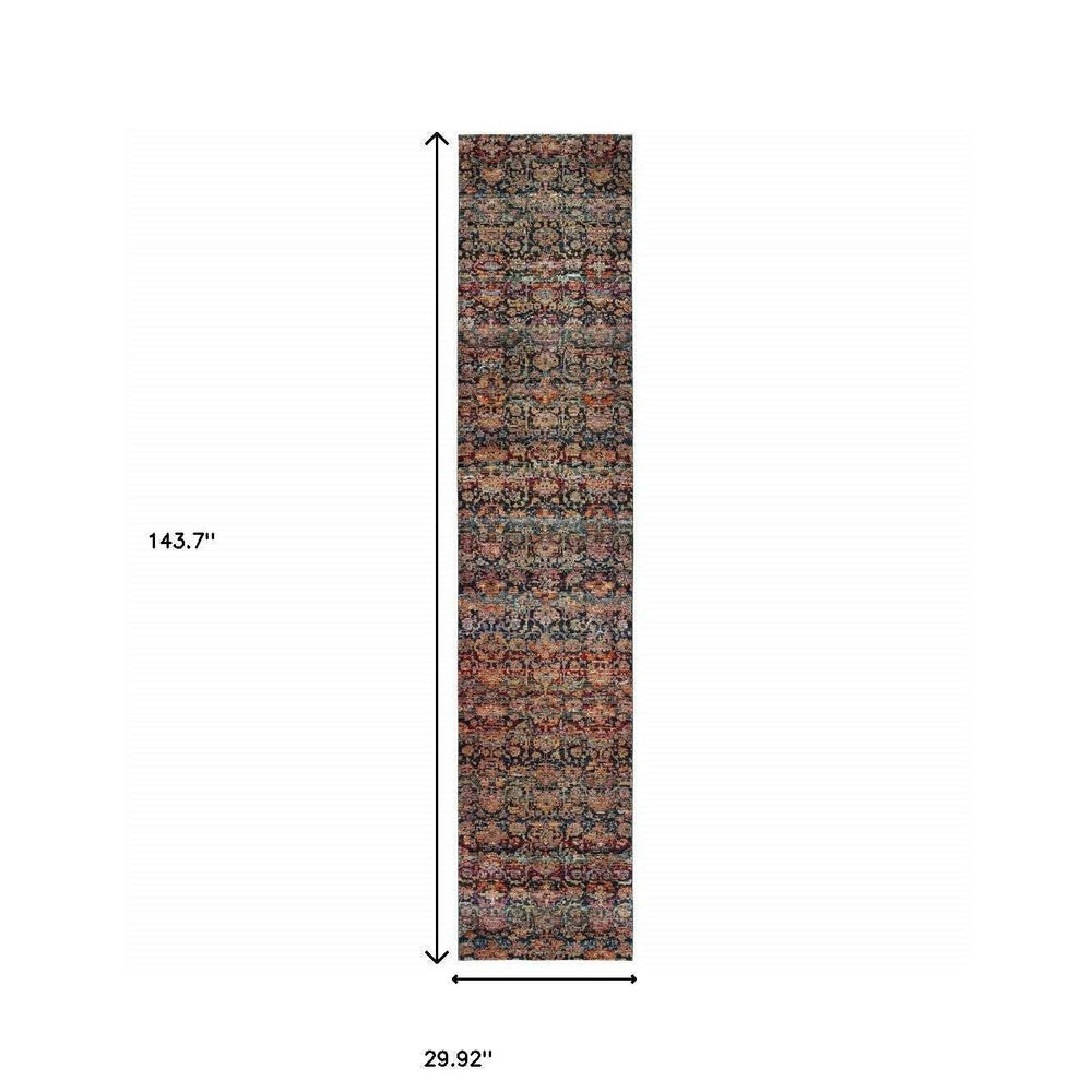 12' Runner Multi and Blue Abstract Power Loom Runner Rug - Homeroots - Flyclothing LLC