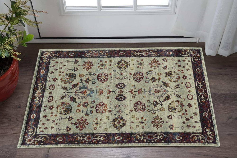 3' X 5' Red and Ivory Oriental Power Loom Area Rug - Homeroots - Flyclothing LLC