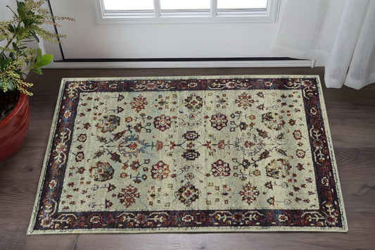 3' X 5' Red and Ivory Oriental Power Loom Area Rug - Homeroots - Flyclothing LLC