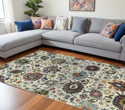 10' X 13' Purple and Gray Oriental Power Loom Area Rug - Homeroots - Flyclothing LLC