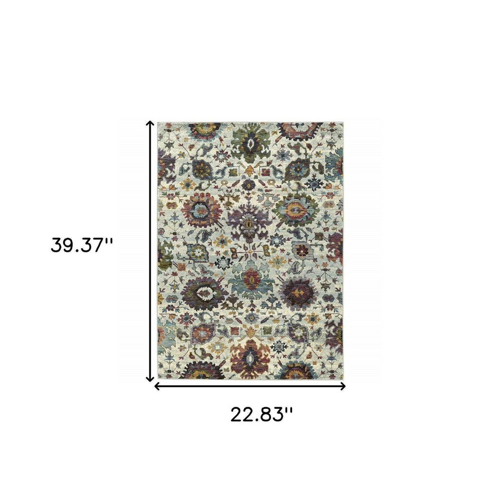 2' X 3' Purple and Gray Oriental Power Loom Area Rug - Homeroots - Flyclothing LLC