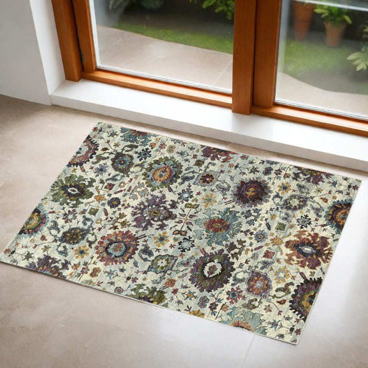 2' X 3' Purple and Gray Oriental Power Loom Area Rug - Homeroots - Flyclothing LLC