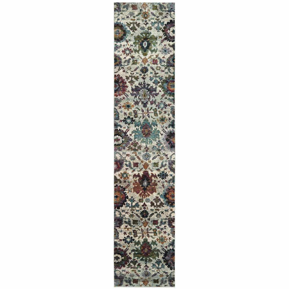 12' Runner Green and Ivory Oriental Power Loom Runner Rug - Homeroots - Flyclothing LLC