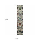 12' Runner Green and Ivory Oriental Power Loom Runner Rug - Homeroots - Flyclothing LLC