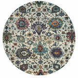 8' Purple and Gray Round Oriental Power Loom Area Rug - Homeroots - Flyclothing LLC