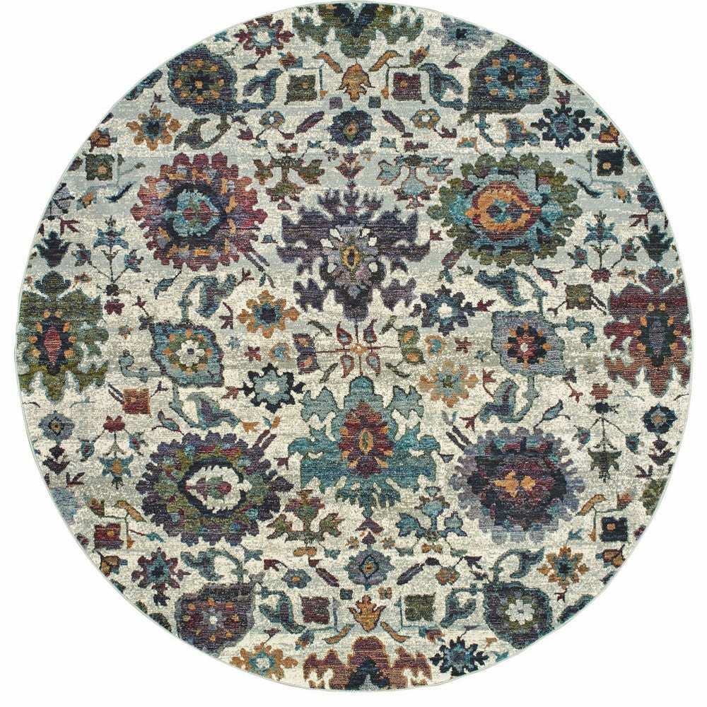 8' Purple and Gray Round Oriental Power Loom Area Rug - Homeroots - Flyclothing LLC