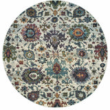 8' Purple and Gray Round Oriental Power Loom Area Rug - Homeroots - Flyclothing LLC