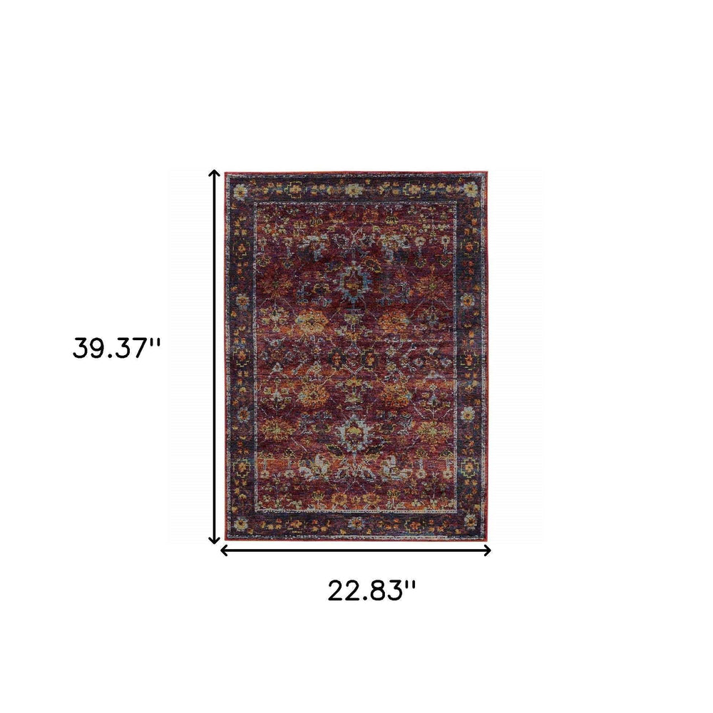 2' X 3' Red Purple Oriental Power Loom Area Rug - Homeroots - Flyclothing LLC