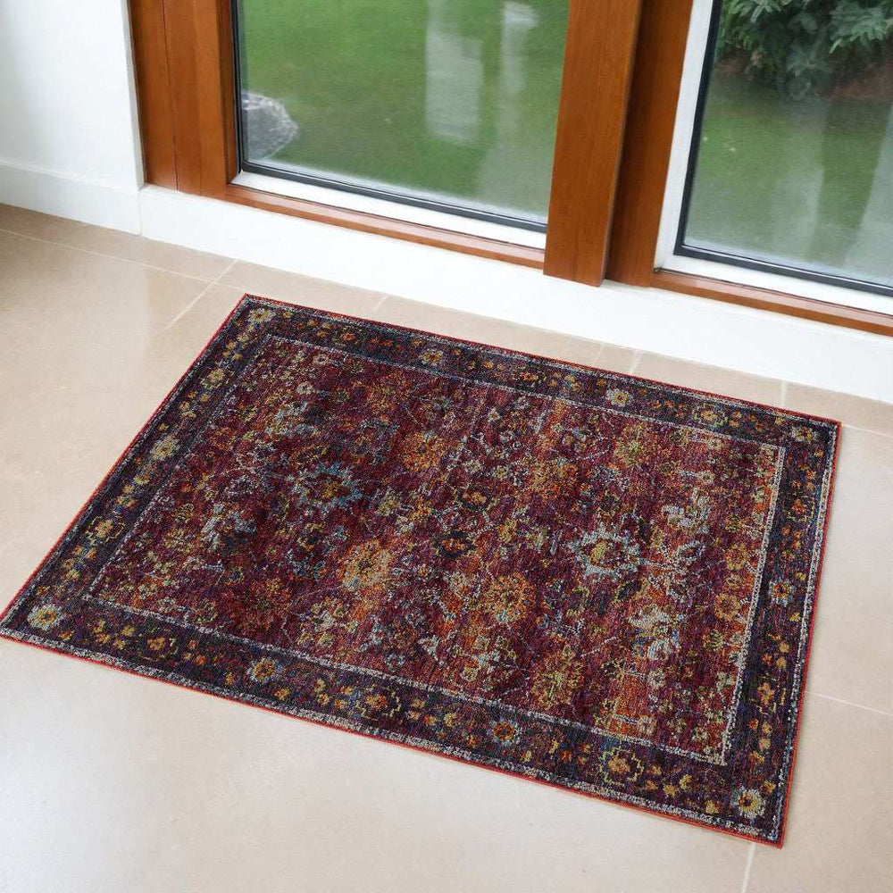 2' X 3' Red Purple Oriental Power Loom Area Rug - Homeroots - Flyclothing LLC
