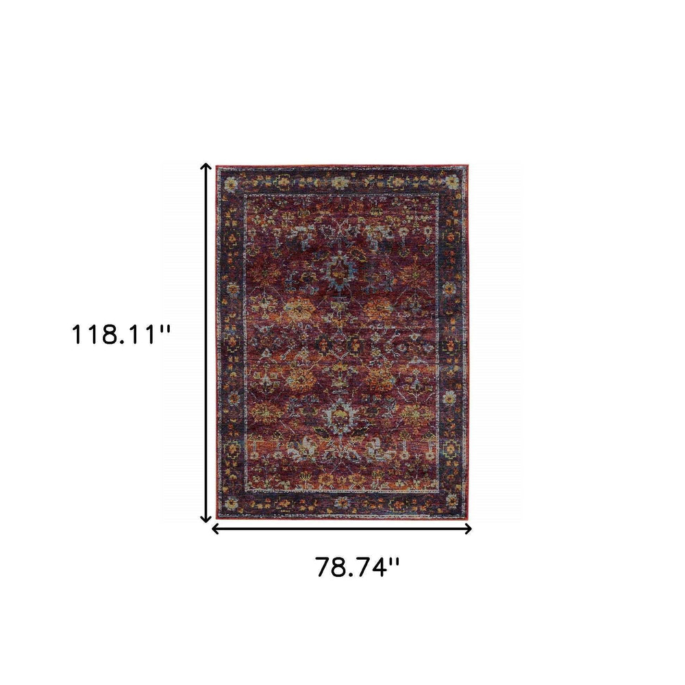 7' X 10' Red Purple Oriental Power Loom Area Rug - Homeroots - Flyclothing LLC