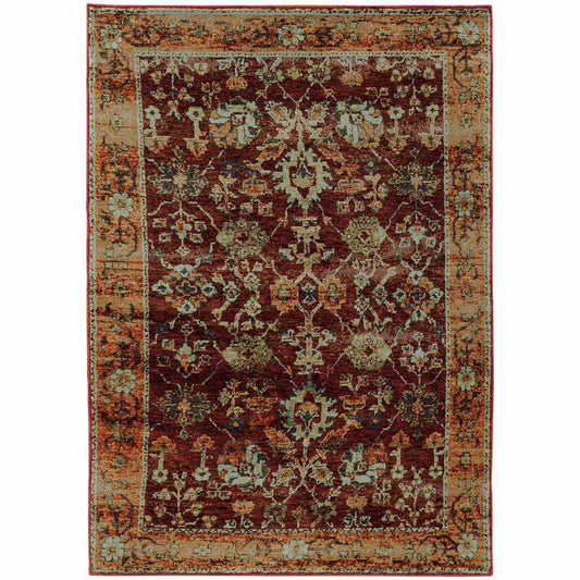 2' X 3' Red and Gold Oriental Power Loom Area Rug - Homeroots - Flyclothing LLC