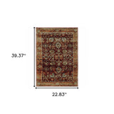 2' X 3' Red and Gold Oriental Power Loom Area Rug - Homeroots - Flyclothing LLC