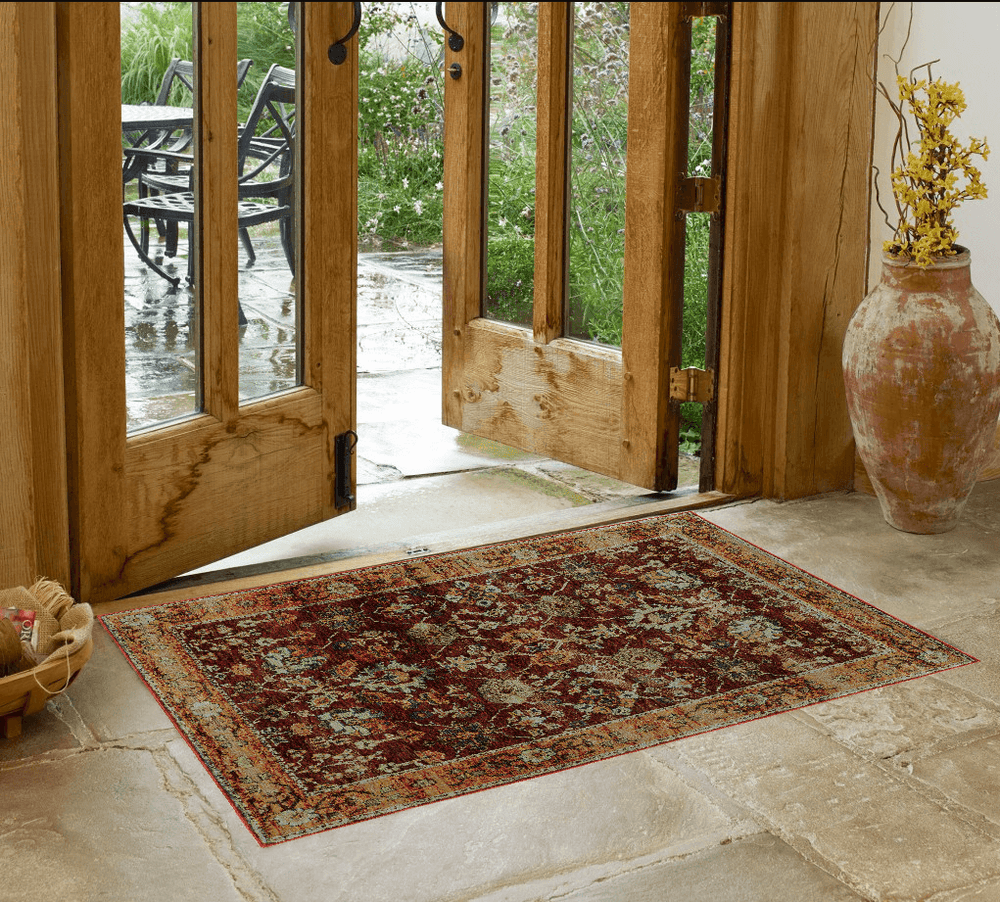 2' X 3' Red and Gold Oriental Power Loom Area Rug - Homeroots - Flyclothing LLC