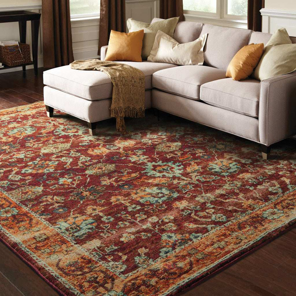 8' X 11' Red and Gold Oriental Power Loom Area Rug - Homeroots - Flyclothing LLC