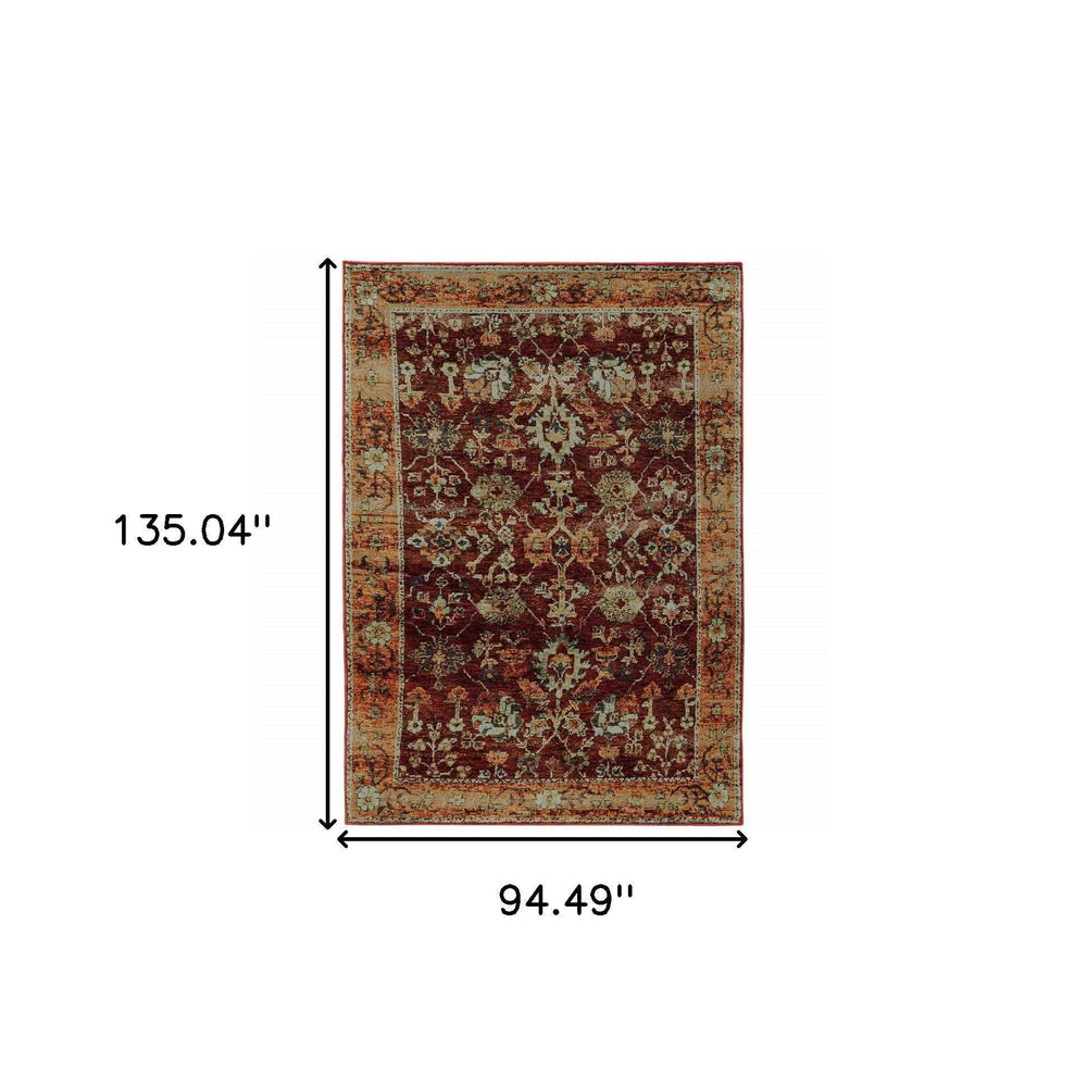 8' X 11' Red and Gold Oriental Power Loom Area Rug - Homeroots - Flyclothing LLC