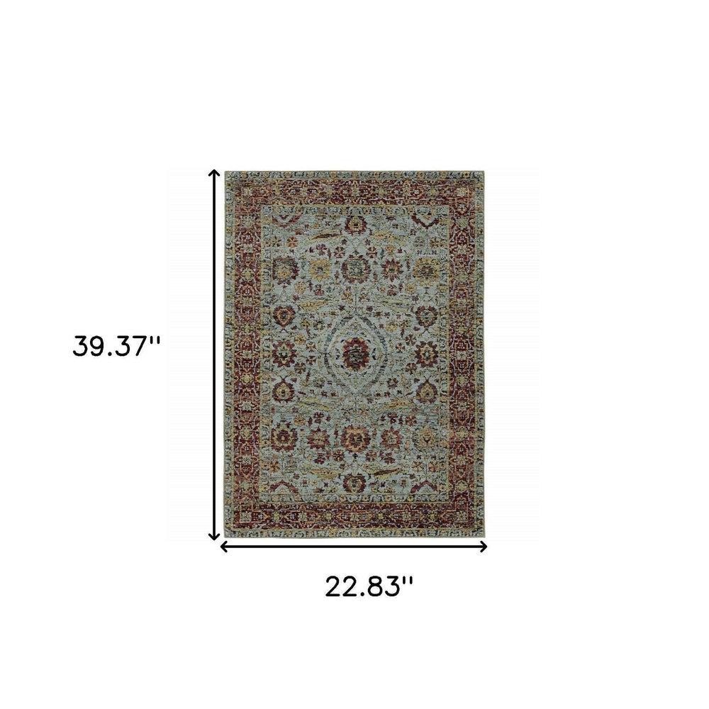 2' X 3' Blue and Green Oriental Power Loom Area Rug - Homeroots - Flyclothing LLC