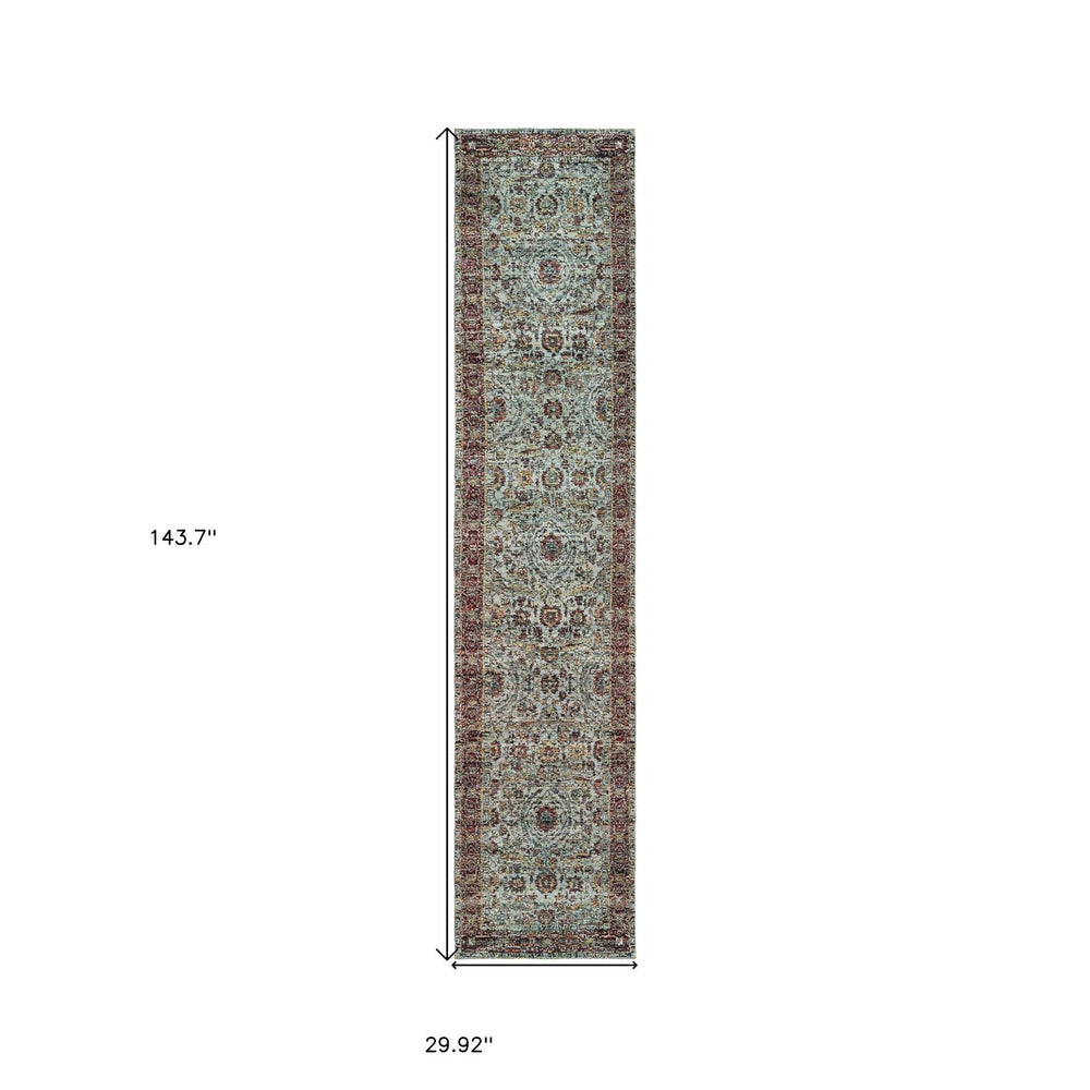 12' Runner Blue Red Green and Gold Oriental Power Loom Runner Rug - Homeroots - Flyclothing LLC