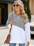 Slit Contrast Striped Long Sleeve Sweatshirt - Trendsi - Flyclothing LLC