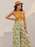 Openwork Halter Neck Floral Wide Leg Jumpsuit - Trendsi - Flyclothing LLC