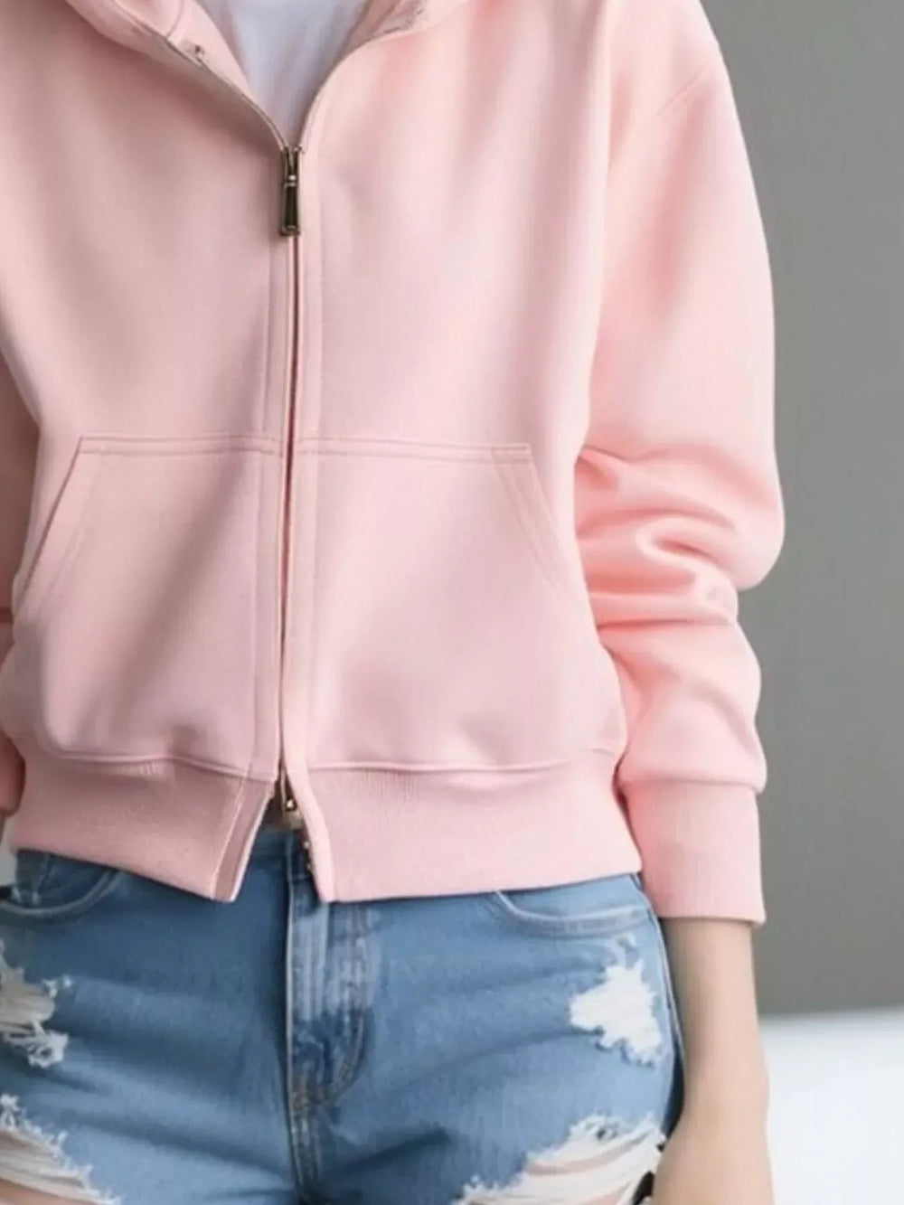 Full Size Casual Zip-Up Long Sleeve Hoodie Plus Size - Trendsi - Flyclothing LLC