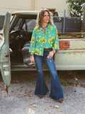 Casa Dega Mesh Balloon Sleeve Button Up Blouse