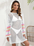 Openwork Contrast Long Sleeve Cover-Up - Trendsi - Flyclothing LLC