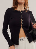 Button Up Round Neck Long Sleeve Cardigan - Trendsi - Flyclothing LLC
