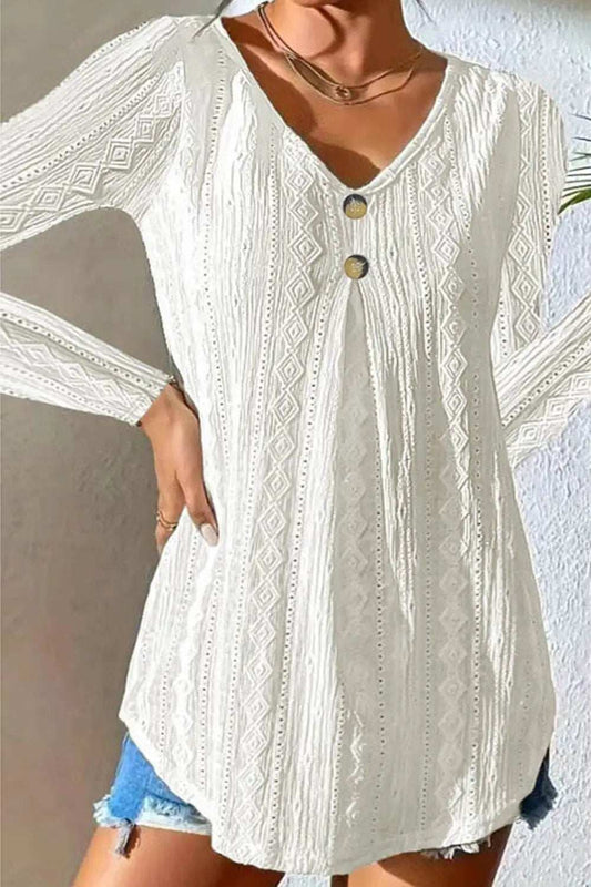 V-Neck Long Sleeve Blouse - Trendsi - Flyclothing LLC