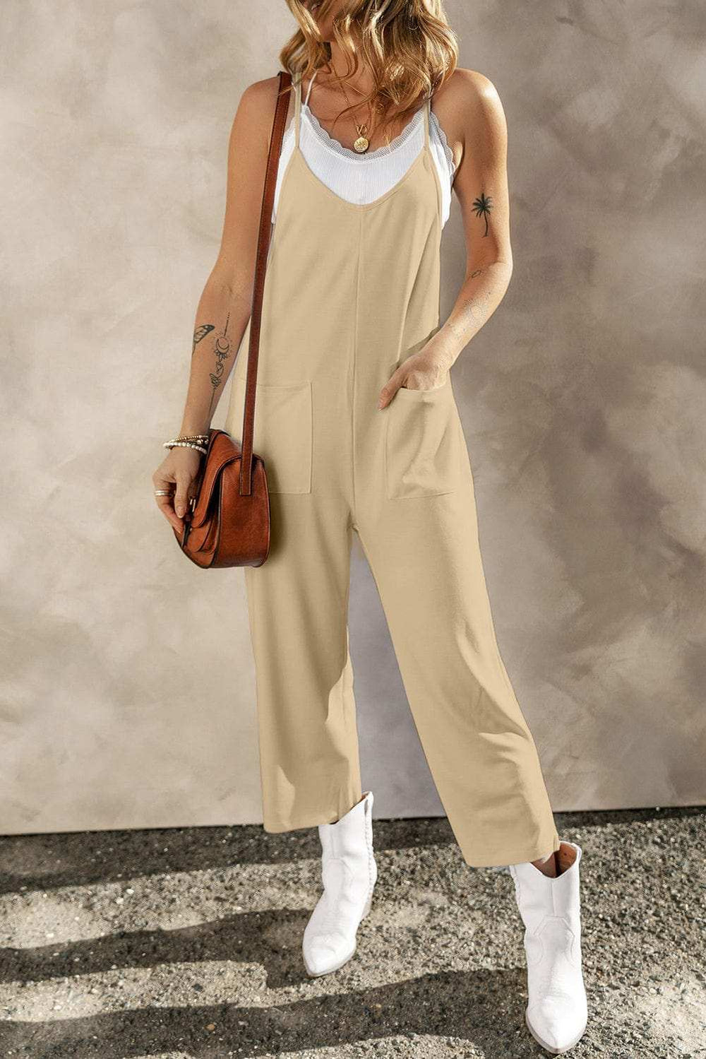 Pocketed Spaghetti Strap Wide Leg Jumpsuit - Trendsi - Flyclothing LLC