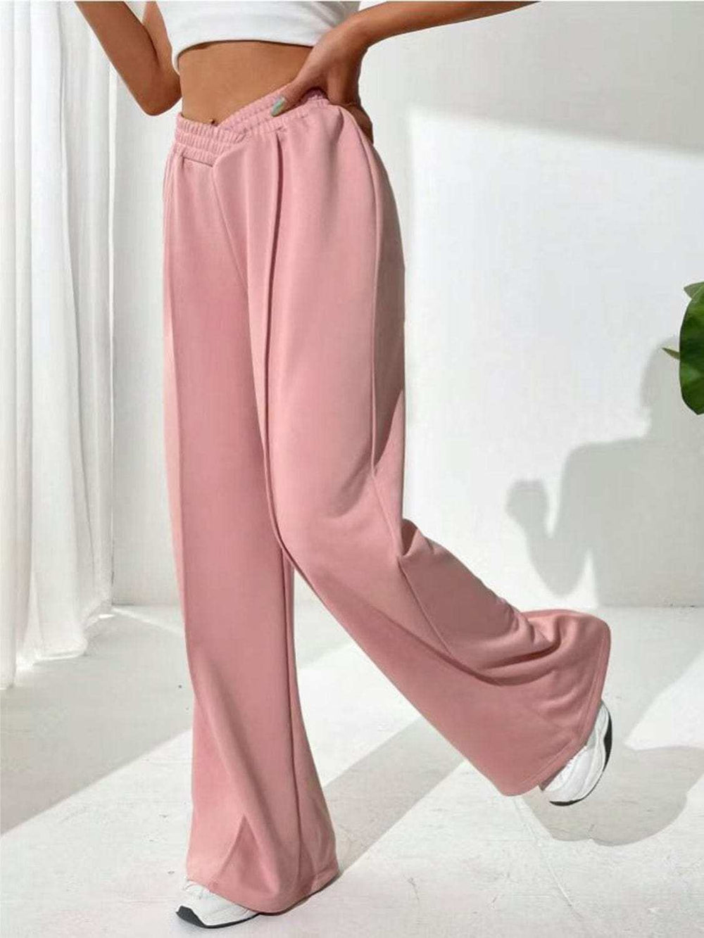 Elastic Waist Wide Leg Pants - Trendsi - Flyclothing LLC