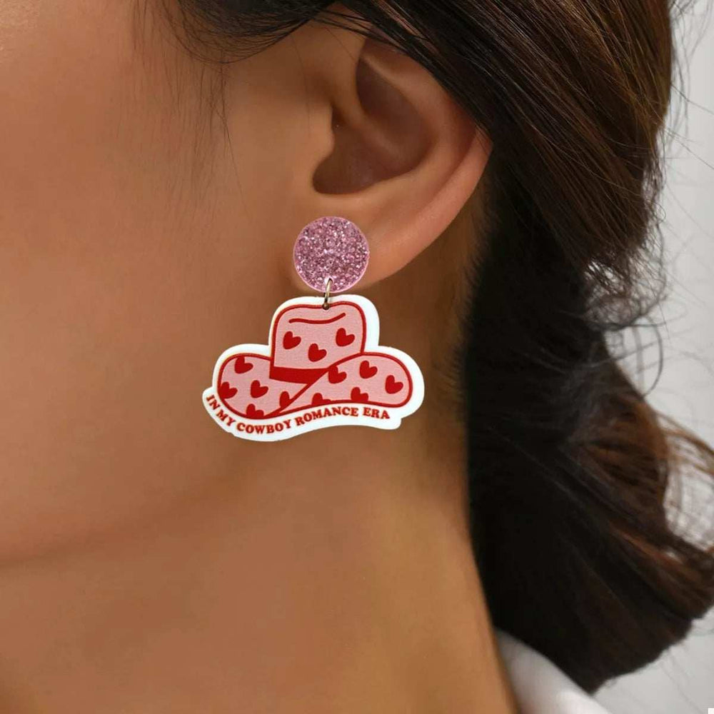 Cowboy Hat Dangle Earrings with Heart Accents - Trendsi - Flyclothing LLC