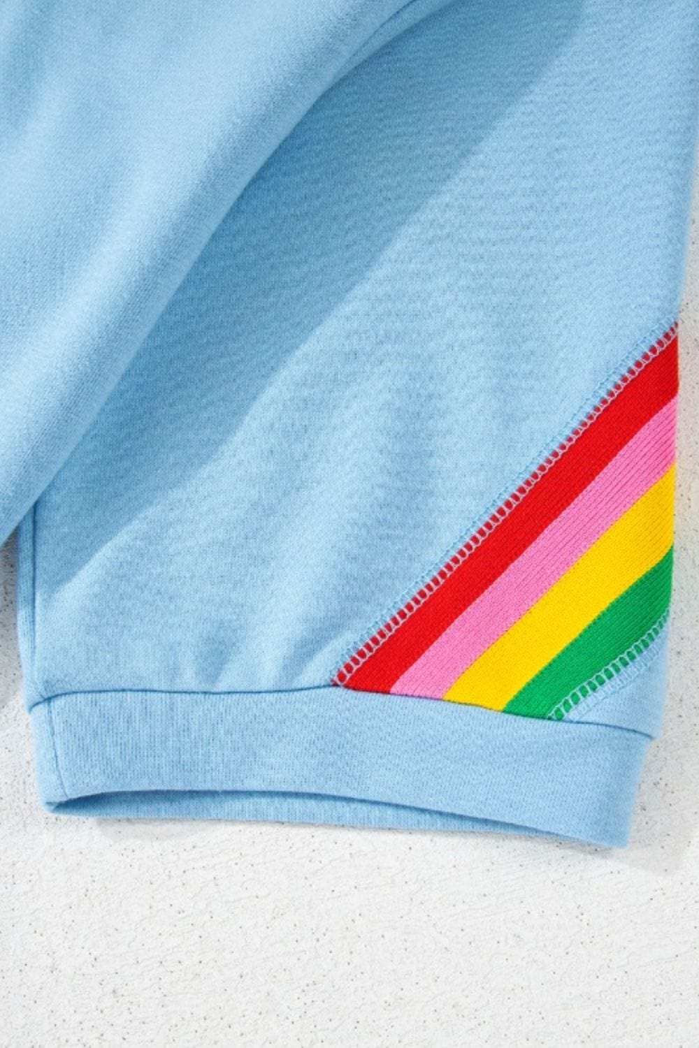 Rainbow Collared Short Sleeve Top and Shorts Set - Trendsi - Flyclothing LLC