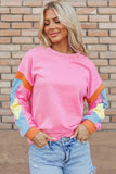 Contrast Round Neck Long Sleeve Top - Trendsi - Flyclothing LLC