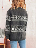 Geometric Dropped Shoulder Long Sleeve Sweater - Trendsi - Flyclothing LLC