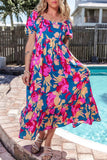 Printed Square Neck Short Sleeve Midi Dress - Trendsi - Flyclothing LLC