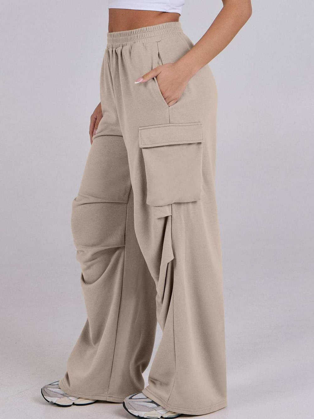 Elastic Waist Wide Leg Pants with Pockets - Trendsi - Flyclothing LLC