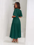 Tiered Surplice Half Sleeve Midi Dress - Trendsi - Flyclothing LLC