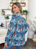 Double Take Full Size Printed Balloon Sleeve Blouse - Trendsi - Flyclothing LLC