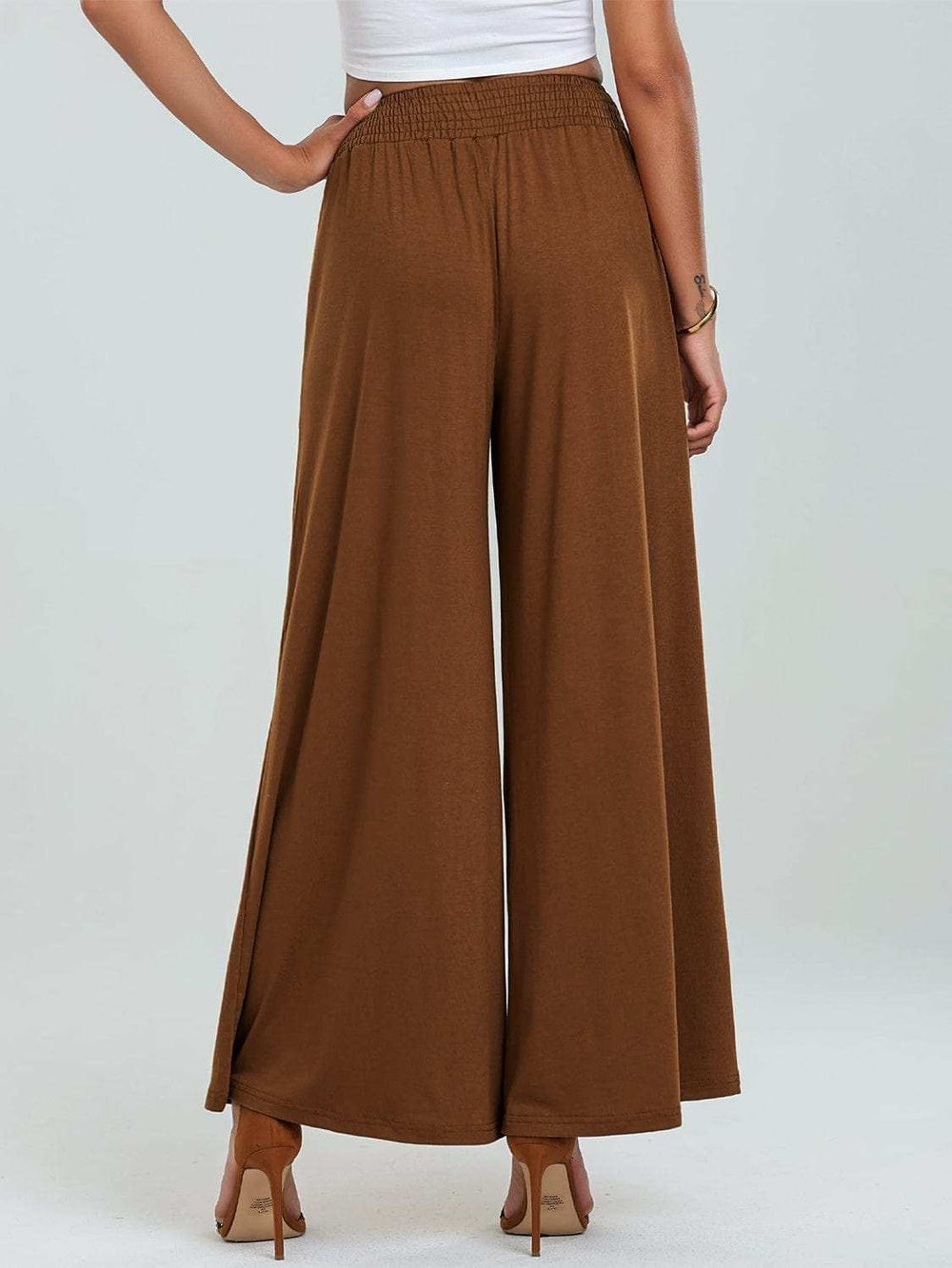 Pocketed Elastic Waist Wide Leg Pants - Trendsi - Flyclothing LLC