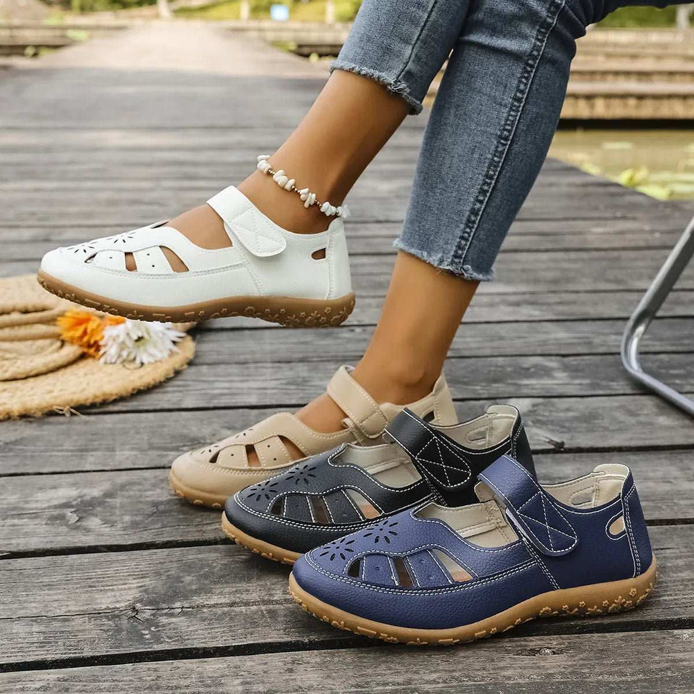 Cutout Velcro Straps Sandals - Trendsi - Flyclothing LLC