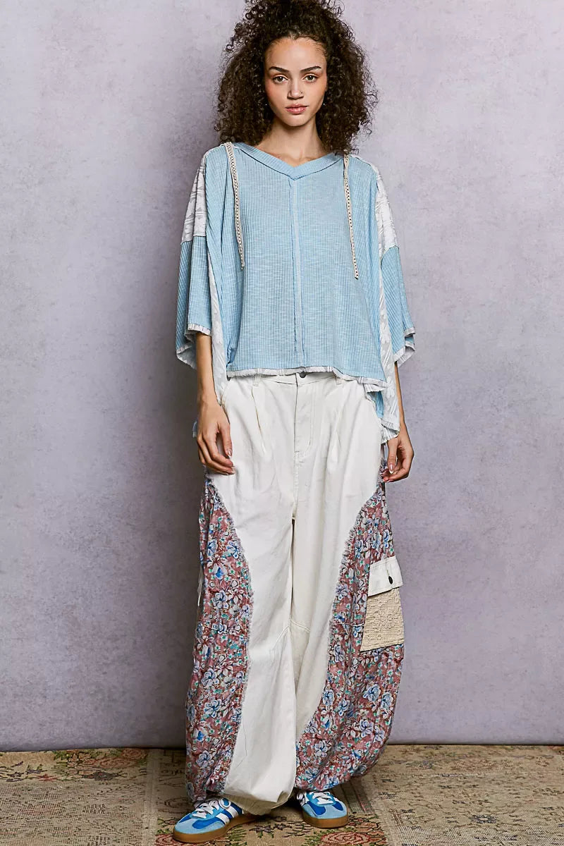 POL Short Sleeve Hoodie Top with Lace Detail - Trendsi - Flyclothing LLC