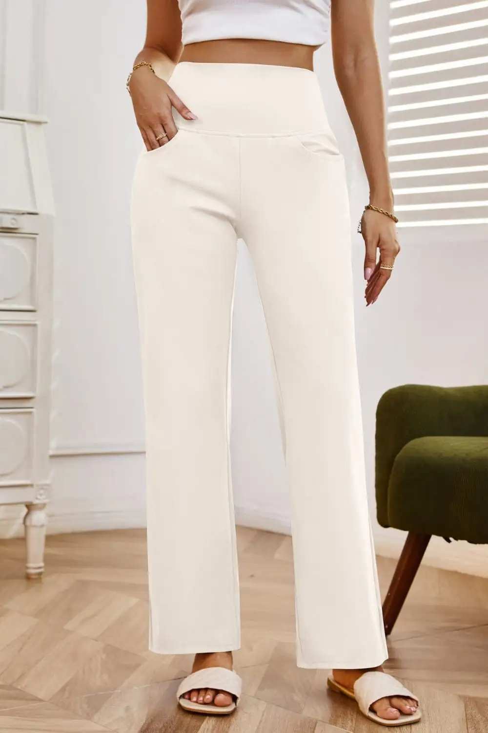 High Waist Wide Leg Pants with Pockets - Trendsi - Flyclothing LLC