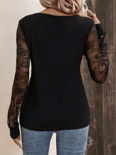 Lace Detail V-Neck Long Sleeve Top - Trendsi - Flyclothing LLC