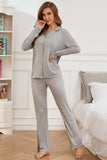 Button Up Long Sleeve Top and Pants Lounge Set - Trendsi - Flyclothing LLC