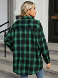 Plaid Collared Neck Long Sleeve Shirt - Trendsi - Flyclothing LLC