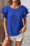 Round Neck Ruffle Sleeve Blouse - Trendsi - Flyclothing LLC