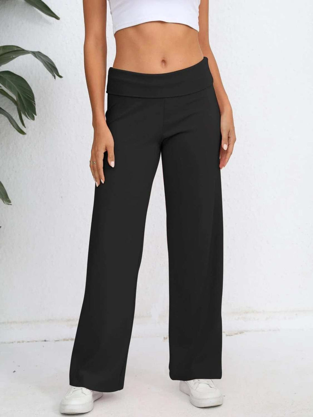 Elastic Waist Wide Leg Pants - Trendsi - Flyclothing LLC